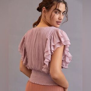 Anthropologie Smocked Ruffle Blouse